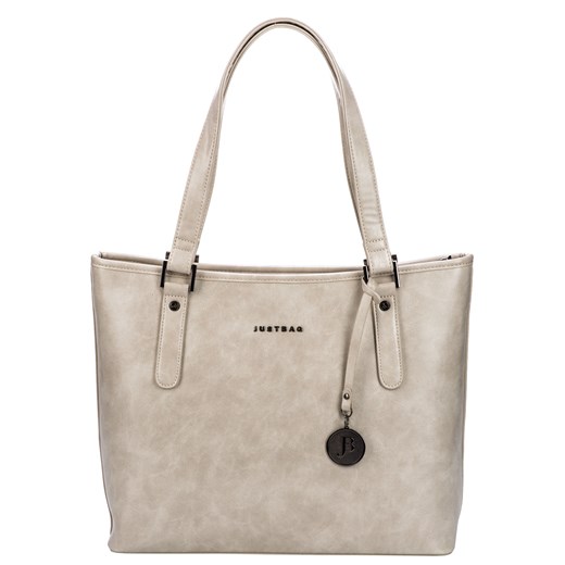 Shopper bag beżowa Justbag na ramię mieszcząca a4 bez dodatków 