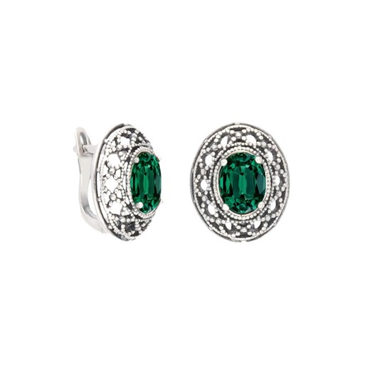 Kolczyki srebrne oksydowane Swarovski K3 1777 : Kolor - Emerald Polcarat Design   