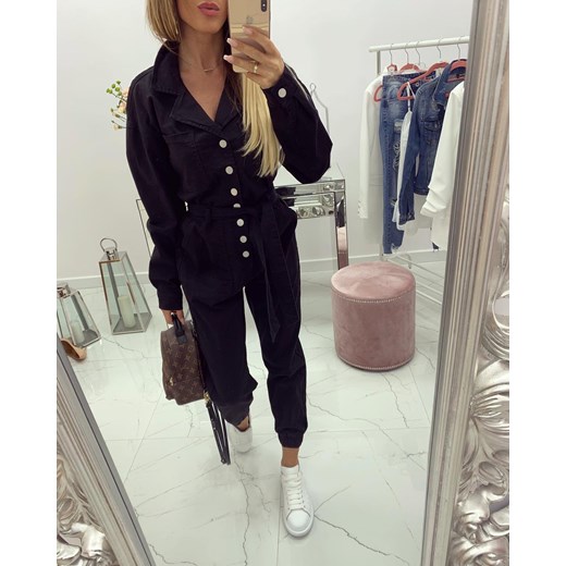 KOMBINEZON JEANS Z PASKIEM BLACK L chicaca