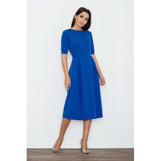 Niebieska Sukienka Midi z Krótkim Rękawem Figl  L Coco-fashion.pl 
