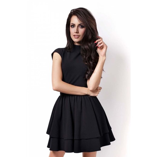 Czarna Sukienka Mini z Falbankami Wycięta na Plecach  Coco Style L Coco-fashion.pl 