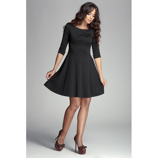 Czarna Elegancka Sukienka z Rozkloszowanym Dołem Figl XL Coco-fashion.pl