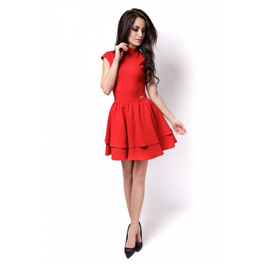 Czerwona Sukienka Mini z Falbankami Wycięta na Plecach  Coco Style L Coco-fashion.pl 
