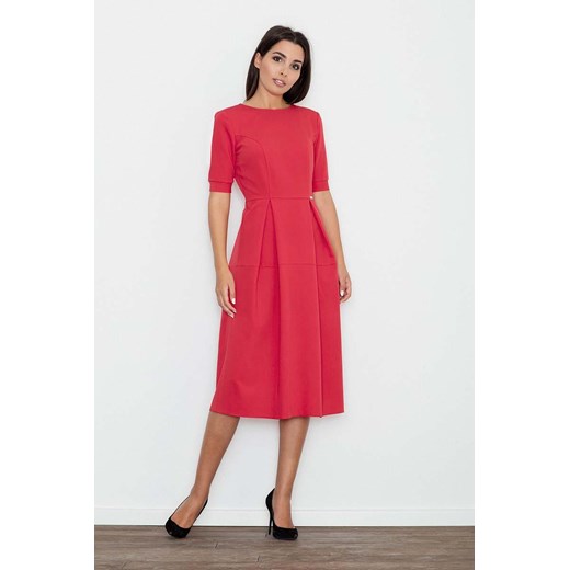 Czerwona Sukienka Midi z Krótkim Rękawem Figl  M Coco-fashion.pl 