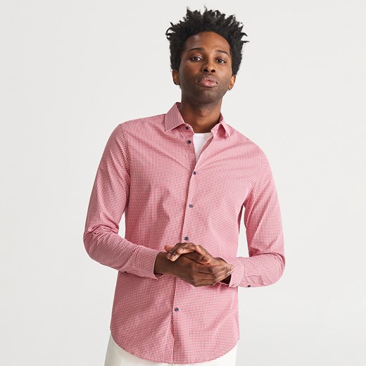 Koszula męska Reserved casual różowa bez wzorów z długim rękawem 