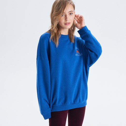 Cropp - Bluza z nadrukiem - Niebieski Cropp  S 