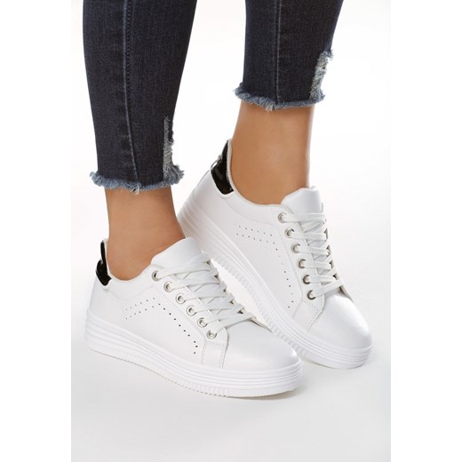 Sneakersy damskie białe Born2be jesienne bez wzorów sznurowane ze skóry ekologicznej płaskie 