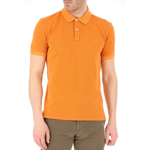 T-shirt męski pomarańczowa Woolrich bez wzorów casual 
