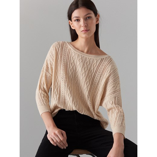 Mohito - Ażurowy sweter z warkoczowym splotem - Beżowy  Mohito L 