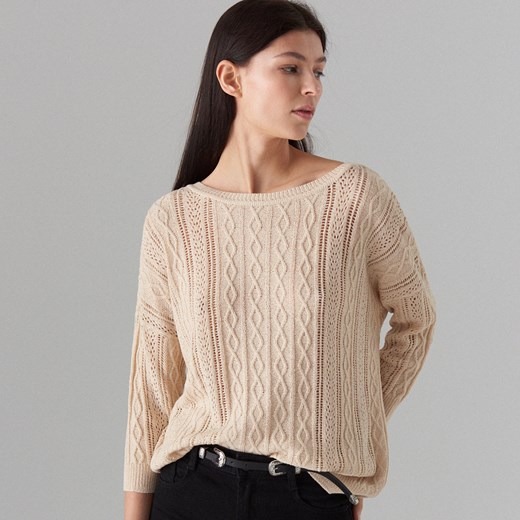 Mohito - Ażurowy sweter z warkoczowym splotem - Beżowy Mohito  L 