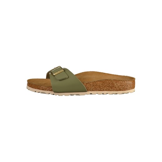 Zielone klapki damskie Birkenstock na platformie ze skóry