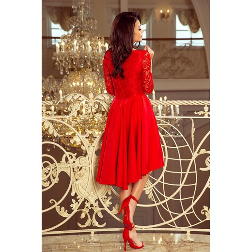 Sukienka Numoco asymetryczna czerwona z długim rękawem midi na randkę 