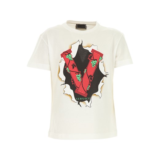 T-shirt chłopięce Versace z krótkim rękawem beżowy w nadruki bawełniany 