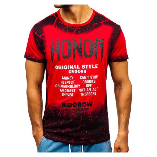T-shirt męski z nadrukiem czerwony Denley SS602 Denley  M okazja  