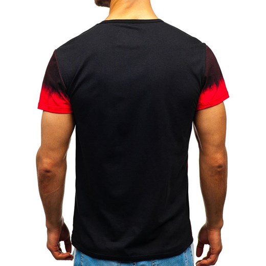 T-shirt męski z nadrukiem czarno-czerwony Denley SS612  Denley S okazja  