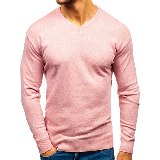 Sweter męski w serek różowy Bolf 6002  Denley M wyprzedaż  