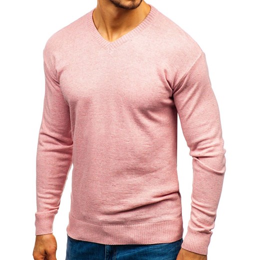 Sweter męski w serek różowy Bolf 6002  Denley XL wyprzedaż  