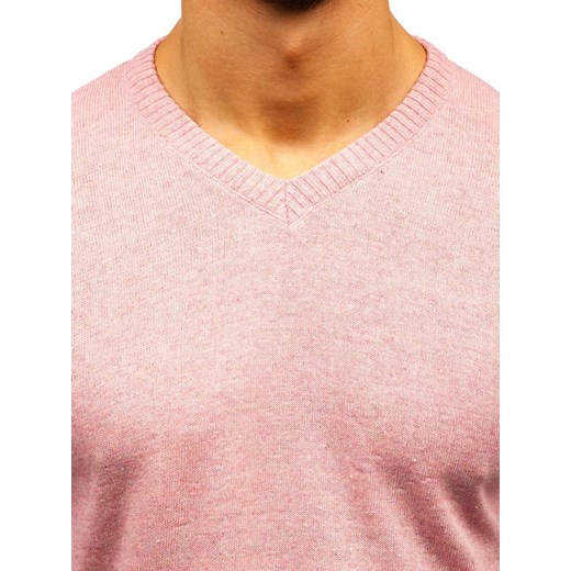Sweter męski w serek różowy Bolf 6002  Denley M promocja  