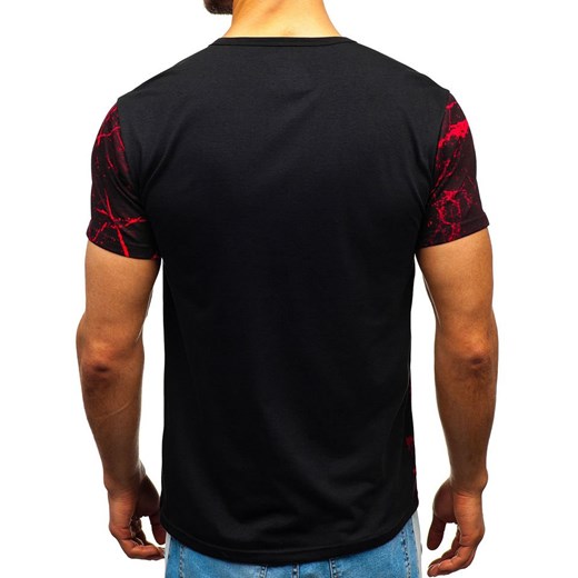 T-shirt męski z nadrukiem czarno-czerwony Denley SS606 Denley  S  wyprzedaż 
