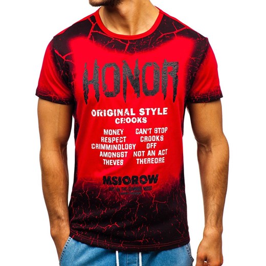 T-shirt męski z nadrukiem czerwony Denley SS602 Denley  M okazyjna cena  