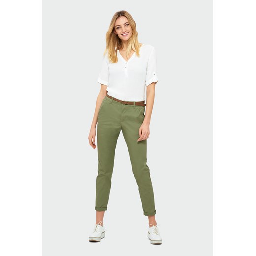 Spodnie damskie zielone Greenpoint gładkie z bawełny 