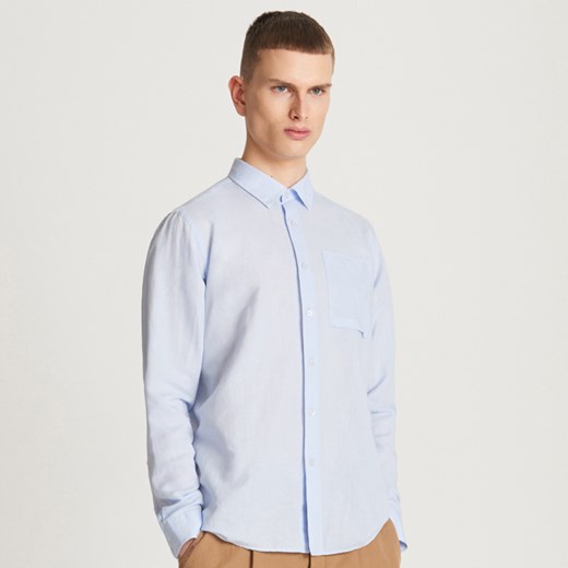 Reserved - Koszula z lnu i bawełny - Niebieski  Reserved XL 