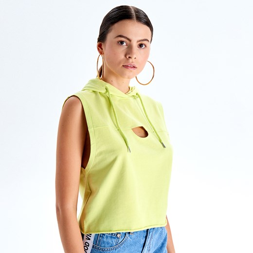 Cropp - Sportowa bluzka z kapturem oversize - Zielony Cropp  S 