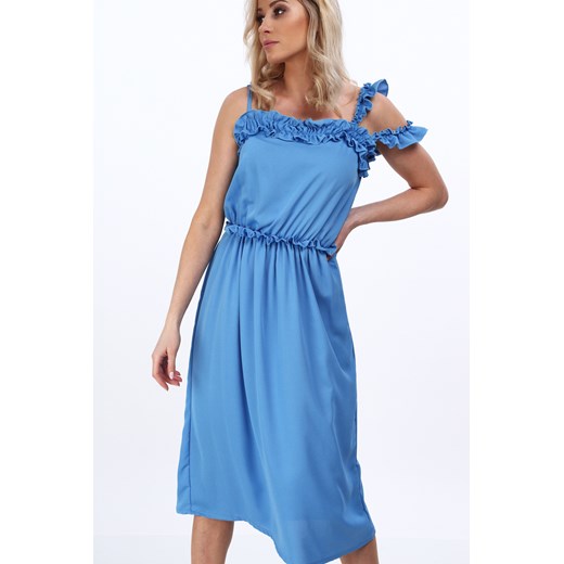 Niebieska sukienka na ramiączkach na co dzień MP60354  fasardi L fasardi.com