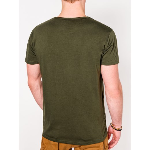 T-SHIRT MĘSKI Z NADRUKIEM S1090 - KHAKI Ombre Clothing  XL ombre