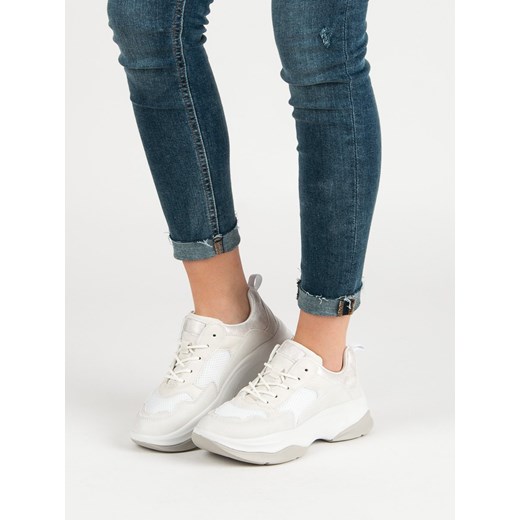 Sneakersy damskie CzasNaButy sznurowane białe wiosenne casual bez wzorów 