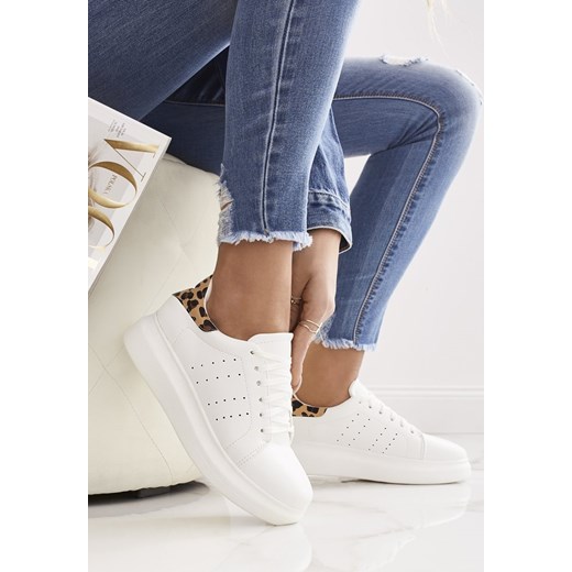 Sneakersy damskie białe Renee w zwierzęce wzory płaskie wiosenne ze skóry ekologicznej casual 