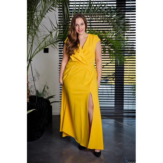 Żółta Sukienka LOREDANA Plus Size   44 TONO