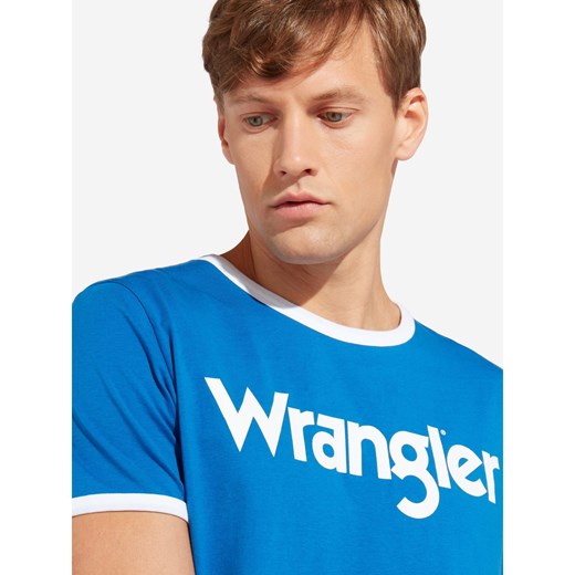 T-shirt męski niebieski Wrangler z krótkim rękawem 
