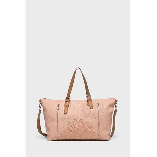 Shopper bag różowa Desigual na ramię duża ze skóry ekologicznej 