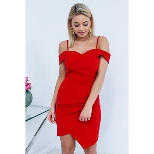 Sukienka bez wzorów czerwona z krótkim rękawem asymetryczna midi 