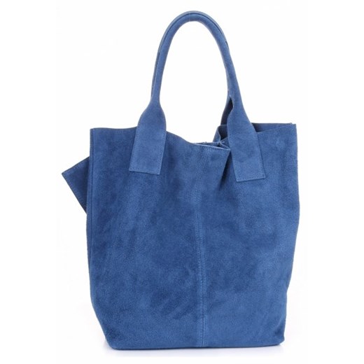 Torebka skórzana  Shopper bag zamsz naturalny Niebieska (kolory)
