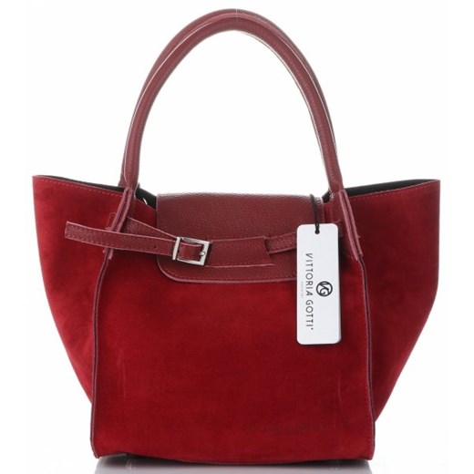 Shopper bag Vittoria Gotti na ramię matowa czerwona bez dodatków 