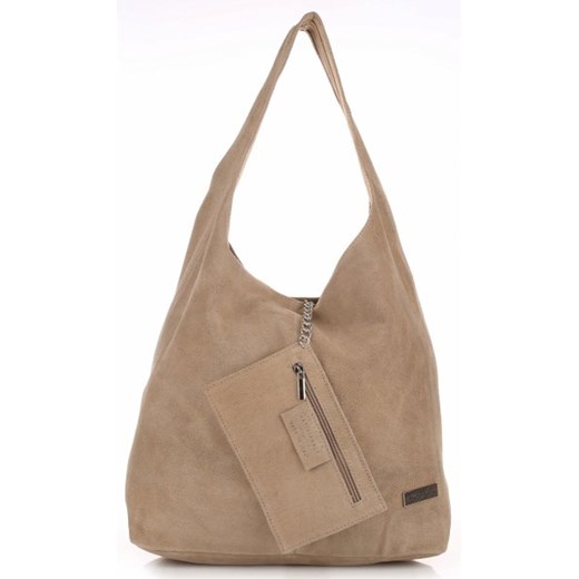 Oryginalne Torby Skórzane XL VITTORIA GOTTI Shopper Bag z Etui Zamsz Naturalny Beżowa (kolory)