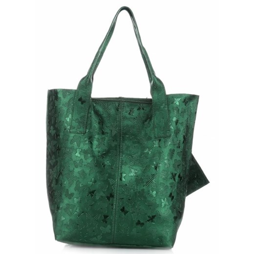 Włoska Torebka Skórzana ShopperBag XL Firmy Genuine Leather Zielona (kolory)