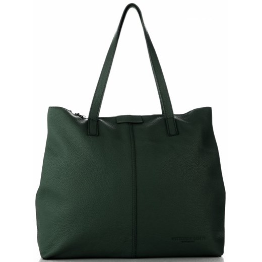 Zielona shopper bag Vittoria Gotti duża bez dodatków skórzana matowa 