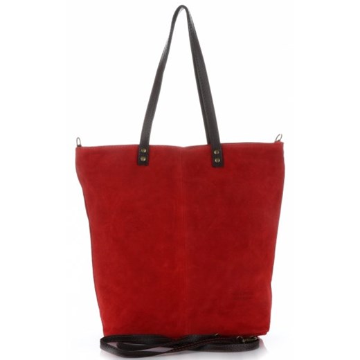 Pojemne Torebki Skórzane typu ShopperBag firmy Vera Pelle Czerwone (kolory)
