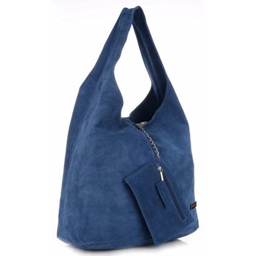 Oryginalne Torby Skórzane XL VITTORIA GOTTI Shopper Bag z Etui Zamsz Naturalny Niebieska (kolory)