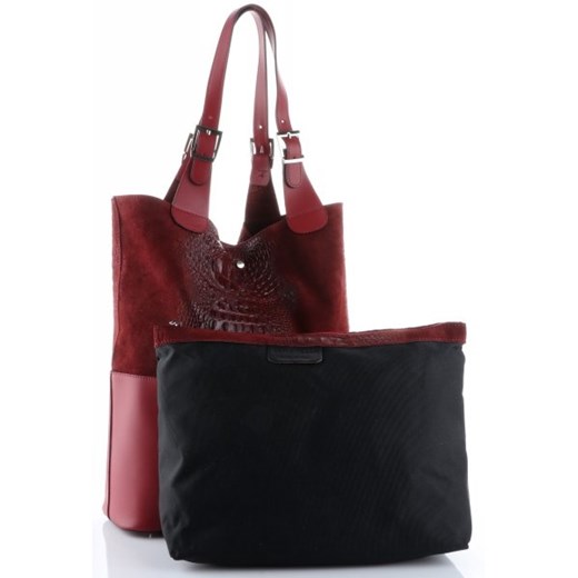 Shopper bag czerwona Genuine Leather skórzana duża 