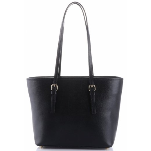 Granatowa shopper bag Genuine Leather elegancka skórzana bez dodatków matowa 