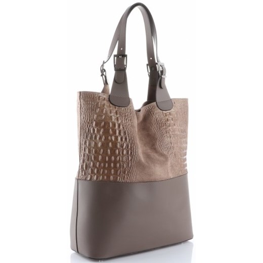 Shopper bag brązowa Genuine Leather bez dodatków 