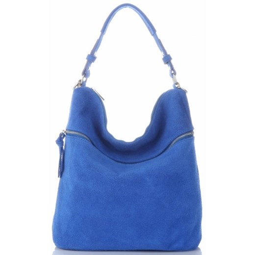 Shopper bag Genuine Leather niebieska na ramię bez dodatków matowa 