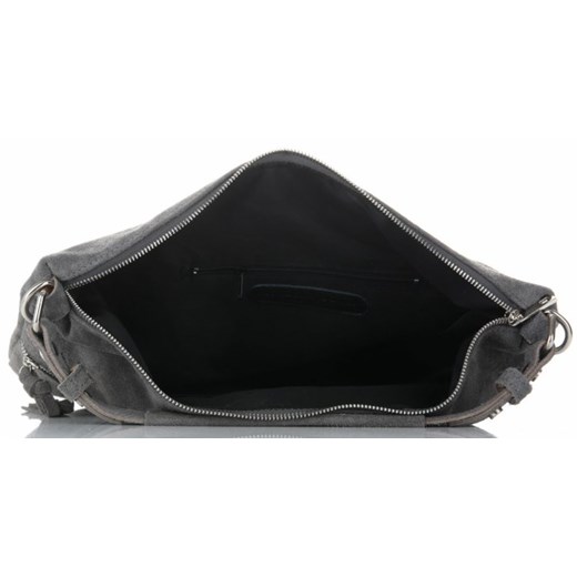 Genuine Leather shopper bag bez dodatków szara zamszowa mieszcząca a5 na ramię 