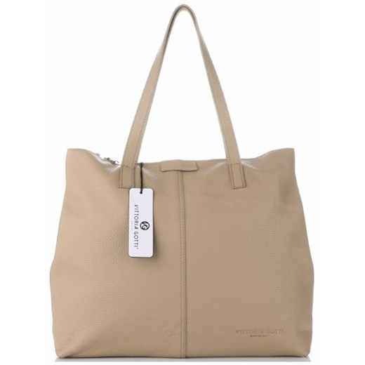 Shopper bag Vittoria Gotti ze skóry mieszcząca a4 bez dodatków na ramię matowa 