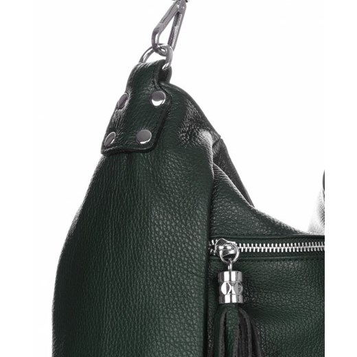 Genuine Leather shopper bag zielona skórzana na ramię 