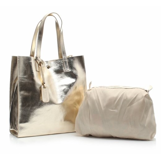 Torba Skórzana Shopper Bag z Kosmetyczką Złota (kolory)